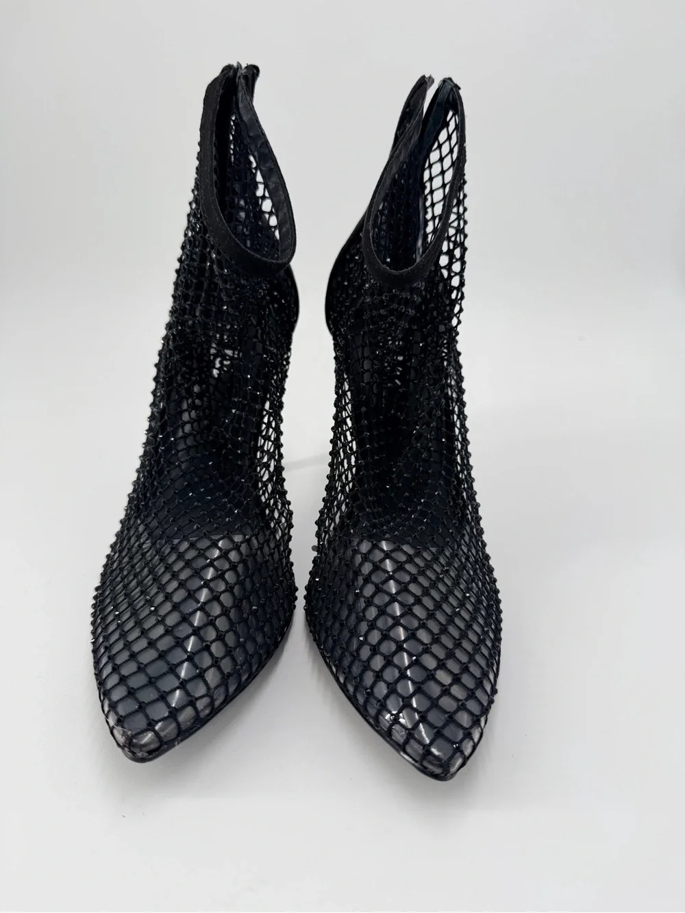 Charles David Black Mesh Pointed-Toe Stiletto Ankle Boots/ party wear shoes